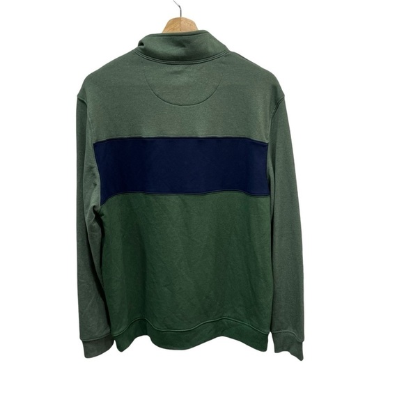 IZOD Quarter Zip Sweatshirt Green Blue Advantage Performance Stretch Size Medium - Picture 2 of 7